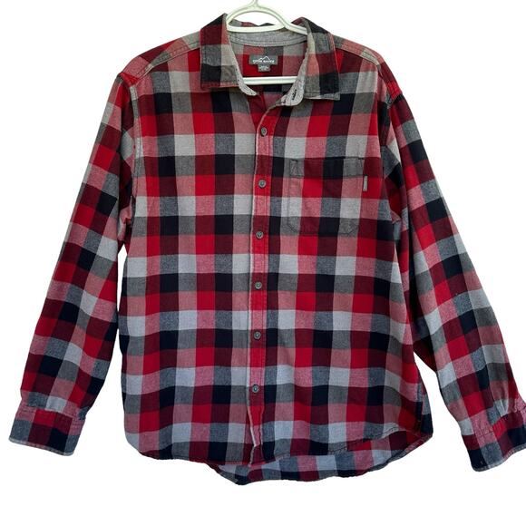 Eddie Bauer Red Plaid Button Up Flannel Shirt Women XL Western Cabincore Outdoor - Picture 1 of 12